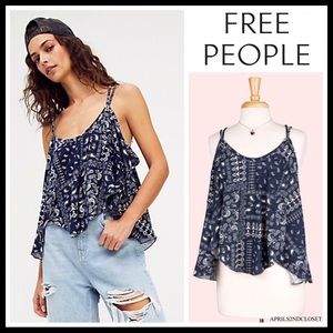 FREE PEOPLE BOHO FLOWY CROPPED TANK TOP BOHEMIAN SLEEVELESS PULLOVER TEE A2C